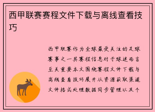 西甲联赛赛程文件下载与离线查看技巧