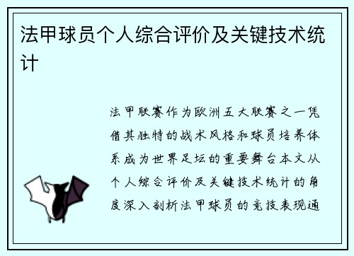 法甲球员个人综合评价及关键技术统计